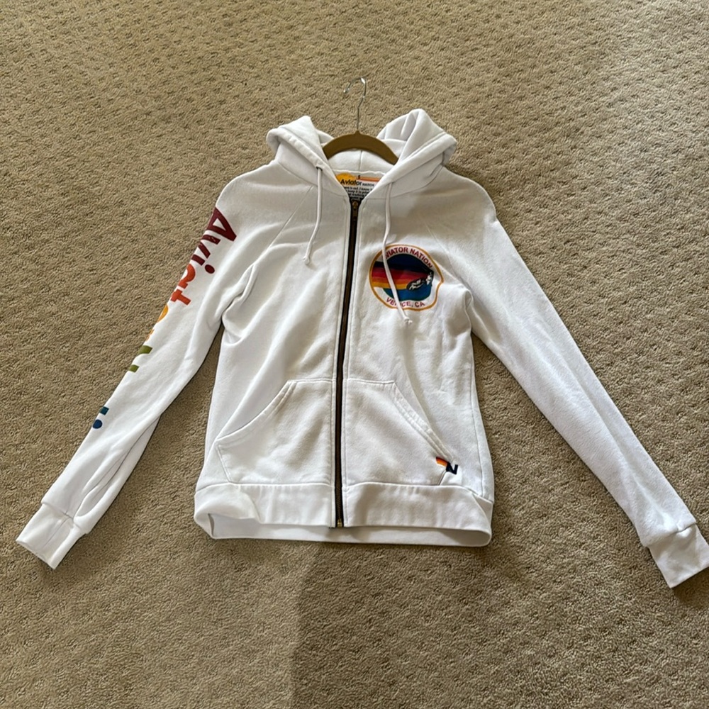 Aviator Nation white zip hoodie S
